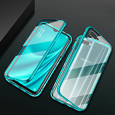 Luxury Aluminum Metal Frame Mirror Cover Case 360 Degrees T01 for Oppo R15X Green