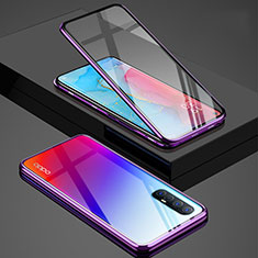 Luxury Aluminum Metal Frame Mirror Cover Case 360 Degrees T01 for Oppo Reno3 Pro Purple