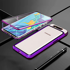 Luxury Aluminum Metal Frame Mirror Cover Case 360 Degrees T01 for Samsung Galaxy A90 4G Purple