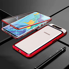 Luxury Aluminum Metal Frame Mirror Cover Case 360 Degrees T01 for Samsung Galaxy A90 4G Red
