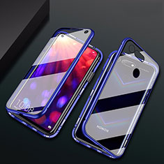 Luxury Aluminum Metal Frame Mirror Cover Case 360 Degrees T02 for Huawei Honor V20 Blue