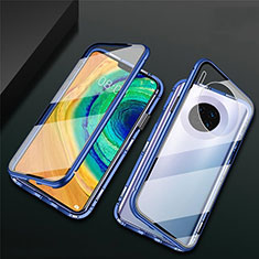 Luxury Aluminum Metal Frame Mirror Cover Case 360 Degrees T02 for Huawei Mate 30E Pro 5G Blue