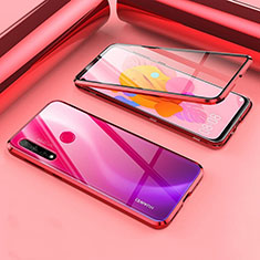 Luxury Aluminum Metal Frame Mirror Cover Case 360 Degrees T02 for Huawei P20 Lite (2019) Red