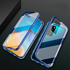 Luxury Aluminum Metal Frame Mirror Cover Case 360 Degrees T02 for Huawei P40 Pro Blue