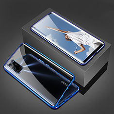 Luxury Aluminum Metal Frame Mirror Cover Case 360 Degrees T02 for Oppo A52 Blue