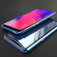 Luxury Aluminum Metal Frame Mirror Cover Case 360 Degrees T02 for Oppo Find X Super Flash Edition Blue