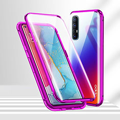 Luxury Aluminum Metal Frame Mirror Cover Case 360 Degrees T02 for Oppo Reno3 Pro Purple