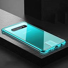 Luxury Aluminum Metal Frame Mirror Cover Case 360 Degrees T02 for Samsung Galaxy S10 5G Cyan