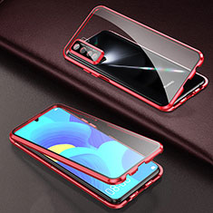 Luxury Aluminum Metal Frame Mirror Cover Case 360 Degrees T03 for Oppo F15 Red