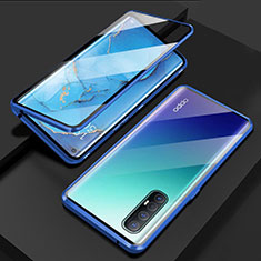 Luxury Aluminum Metal Frame Mirror Cover Case 360 Degrees T03 for Oppo Reno3 Pro Blue