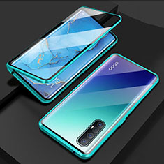 Luxury Aluminum Metal Frame Mirror Cover Case 360 Degrees T03 for Oppo Reno3 Pro Cyan