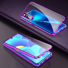 Luxury Aluminum Metal Frame Mirror Cover Case 360 Degrees T03 for Oppo Reno3 Purple