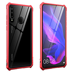 Luxury Aluminum Metal Frame Mirror Cover Case 360 Degrees T05 for Huawei P30 Lite XL Red