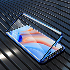 Luxury Aluminum Metal Frame Mirror Cover Case 360 Degrees T05 for Oppo Reno4 Pro 5G Blue