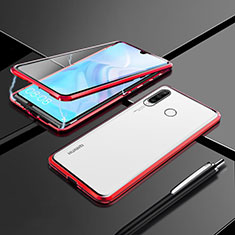 Luxury Aluminum Metal Frame Mirror Cover Case 360 Degrees T07 for Huawei P30 Lite Red