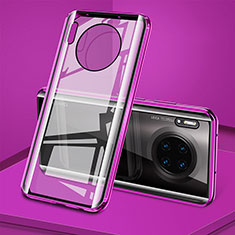 Luxury Aluminum Metal Frame Mirror Cover Case 360 Degrees T08 for Huawei Mate 30 5G Purple