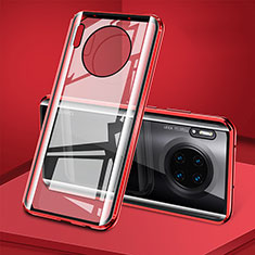 Luxury Aluminum Metal Frame Mirror Cover Case 360 Degrees T08 for Huawei Mate 30 5G Red