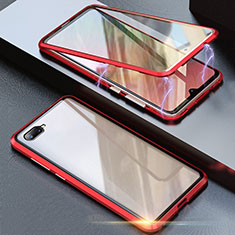 Luxury Aluminum Metal Frame Mirror Cover Case 360 Degrees T08 for Oppo K1 Red