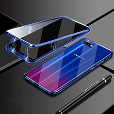 Luxury Aluminum Metal Frame Mirror Cover Case 360 Degrees T09 for Oppo R17 Neo Blue