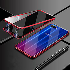 Luxury Aluminum Metal Frame Mirror Cover Case 360 Degrees T09 for Oppo R17 Neo Red