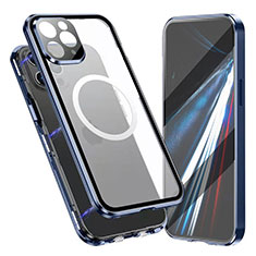 Luxury Aluminum Metal Frame Mirror Cover Case 360 Degrees with Mag-Safe Magnetic for Apple iPhone 16 Pro Blue