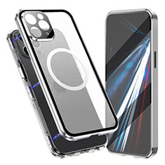 Luxury Aluminum Metal Frame Mirror Cover Case 360 Degrees with Mag-Safe Magnetic for Apple iPhone 16 Pro Max Silver