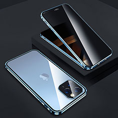 Luxury Aluminum Metal Frame Mirror Cover Case 360 Degrees Z05 for Apple iPhone 16 Pro Max Blue