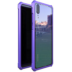 Luxury Aluminum Metal Frame Mirror Cover Case for Huawei P20 Purple