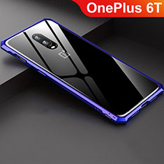 Luxury Aluminum Metal Frame Mirror Cover Case for OnePlus 6T Blue