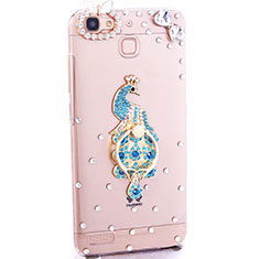 Luxury Diamond Bling Peacock Hard Rigid Case Cover for Huawei Enjoy 5S Sky Blue