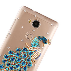 Luxury Diamond Bling Peacock Hard Rigid Case Cover for Huawei Honor X5 Blue