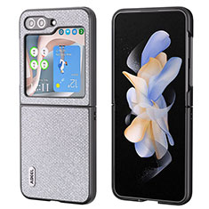 Luxury Leather Matte Finish and Plastic Back Cover Case AD1 for Samsung Galaxy Z Flip5 5G Gray