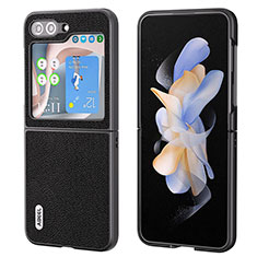 Luxury Leather Matte Finish and Plastic Back Cover Case AD4 for Samsung Galaxy Z Flip5 5G Black