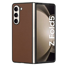 Luxury Leather Matte Finish and Plastic Back Cover Case AD5 for Samsung Galaxy Z Fold5 5G Brown