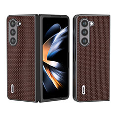 Luxury Leather Matte Finish and Plastic Back Cover Case AD6 for Samsung Galaxy Z Fold5 5G Brown