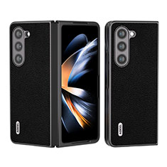 Luxury Leather Matte Finish and Plastic Back Cover Case AD8 for Samsung Galaxy Z Fold5 5G Black