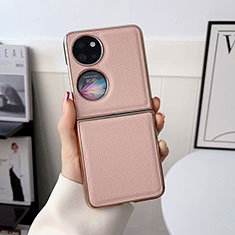 Luxury Leather Matte Finish and Plastic Back Cover Case B01H for Huawei P50 Pocket Rose Gold