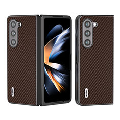 Luxury Leather Matte Finish and Plastic Back Cover Case B01H for Samsung Galaxy Z Fold5 5G Brown