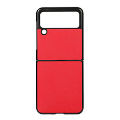 Luxury Leather Matte Finish and Plastic Back Cover Case B02 for Samsung Galaxy Z Flip3 5G Red