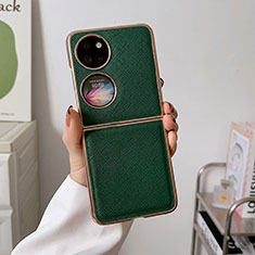 Luxury Leather Matte Finish and Plastic Back Cover Case B02H for Huawei P60 Pocket Green