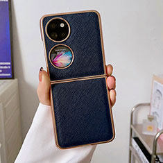 Luxury Leather Matte Finish and Plastic Back Cover Case B02H for Huawei Pocket S Blue