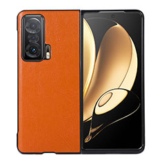 Luxury Leather Matte Finish and Plastic Back Cover Case B03H for Huawei Honor Magic V 5G Orange