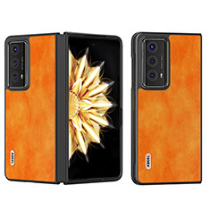 Luxury Leather Matte Finish and Plastic Back Cover Case B03H for Huawei Honor Magic V2 5G Orange