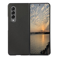 Luxury Leather Matte Finish and Plastic Back Cover Case B04 for Samsung Galaxy Z Fold3 5G Black