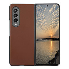 Luxury Leather Matte Finish and Plastic Back Cover Case B04 for Samsung Galaxy Z Fold3 5G Brown