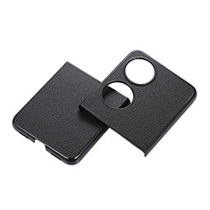 Luxury Leather Matte Finish and Plastic Back Cover Case B04H for Huawei P50 Pocket Black