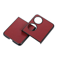 Luxury Leather Matte Finish and Plastic Back Cover Case B04H for Huawei P60 Pocket Red