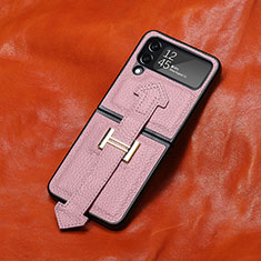 Luxury Leather Matte Finish and Plastic Back Cover Case B05 for Samsung Galaxy Z Flip4 5G Rose Gold