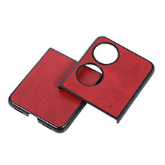 Luxury Leather Matte Finish and Plastic Back Cover Case B05H for Huawei P50 Pocket Red