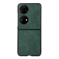 Luxury Leather Matte Finish and Plastic Back Cover Case B06H for Huawei P50 Pocket Green